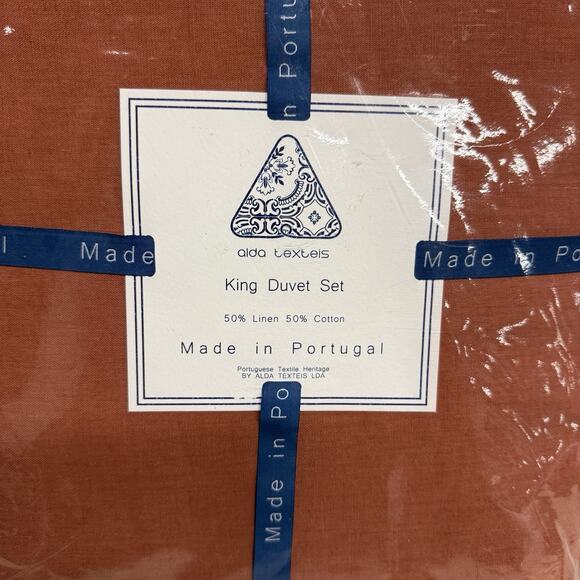 Alda Têxteis King Duvet Set 50% Linen 50% Cotton Terracotta Portugal NWT - Picture 2 of 4